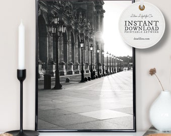 Cour Napoleon | Louvre Museum | Paris Print | Black And White Photography | Designer Inspired | Downloadable Prints | Bedroom Wall Decor