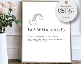 Fais De Beaux Reves | Glam Wall Art | Digital Download | Bathroom Wall Decor | Printable Quotes | Travel Poster | Friend Gift | Wall Hanging