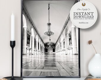 Gallerie des Cotelle | Versailles | Architecture Poster | Digital Download Art | Office Decor | Black And White Photography | Art Print