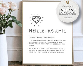 Meilleurs Amis | Best Friend Gifts | Funny Phrases | Printable Art | Gift Ideas | Bathroom Wall Art | Digital Download | Gift For Sister