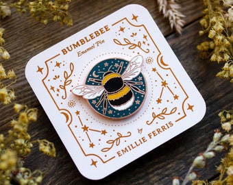 Bumblebee Enamel Pin, Bee Badge, Bee Talisman, Celestial Bee pin, by Emillie Ferris