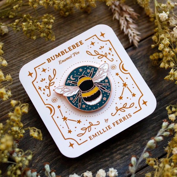 Bumblebee Enamel Pin, Bee Badge, Bee Talisman, Celestial Bee pin, by Emillie Ferris