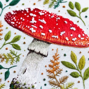 Champignon : Motif de broderie à la main, Tutoriel de peinture à l'aiguille, Téléchargement instantané, Peindre avec du fil, Motif de broderie de champignon, Amanite tue-mouche image 4