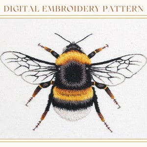 Bee: Hand Embroidery Pattern. Thread Painting Tutorial. PDF Digital Embroidery Guide. Paint With Thread. Bumblebee Hoop Art image 1