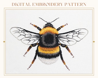 Bee: Hand Embroidery Pattern. Thread Painting Tutorial. PDF Digital Embroidery Guide. Paint With Thread. Bumblebee Hoop Art