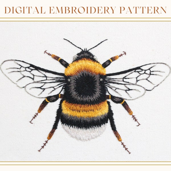 Bee: Hand Embroidery Pattern. Thread Painting Tutorial. PDF Digital Embroidery Guide. Paint With Thread. Bumblebee Hoop Art