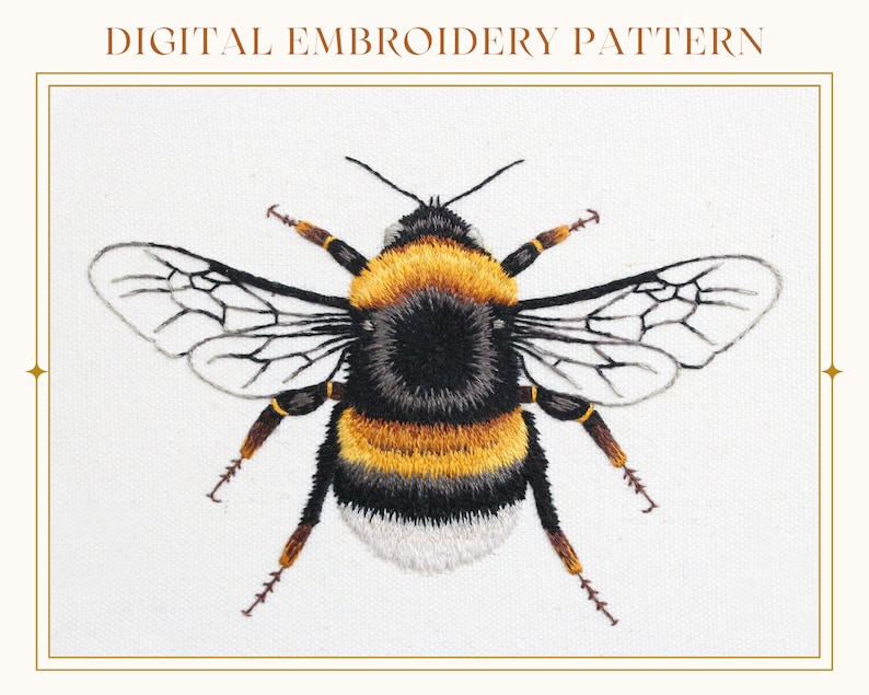 Bee: Hand Embroidery Pattern. Thread Painting Tutorial. PDF Digital Embroidery Guide. Paint With Thread. Bumblebee Hoop Art image 1