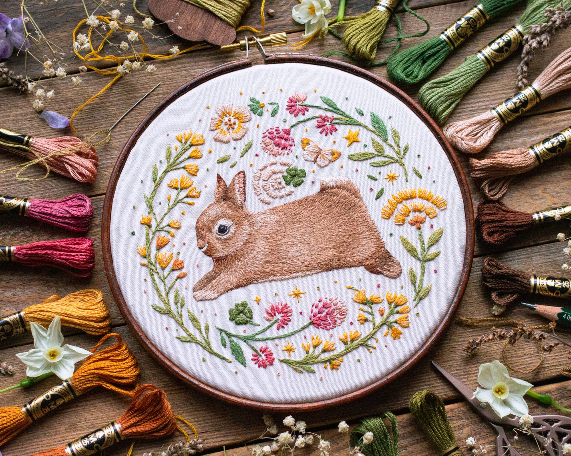 Rainbow Thread Rabbit Lucky Bunny: Advanced Hand Embroidery Pattern. Thread Painting Tutorial ...