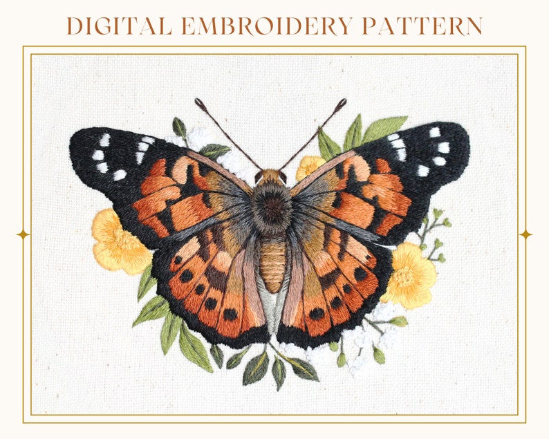 Butterfly: Hand Embroidery Pattern, Thread Painting Tutorial, Instant Download, Paint With Thread, Butterfly Embroidery Pattern image 1