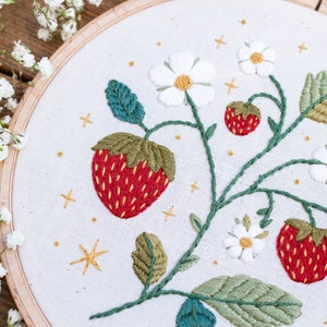 Strawberries: Beginners Hand Embroidery Pattern. Thread Painting Tutorial. PDF Digital Guide. Paint With Thread. Strawberry Hoop Art image 4