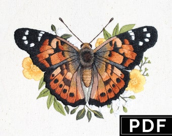 Butterfly: Hand Embroidery Pattern, Thread Painting Tutorial, Instant Download, Paint With Thread, Butterfly Embroidery Pattern