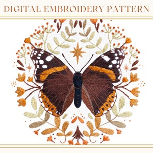 Red Admiral Butterfly: Beginners Hand Embroidery Pattern. Thread Painting Tutorial. PDF Digital Guide. Paint With Thread. Butterfly Hoop Art image 1