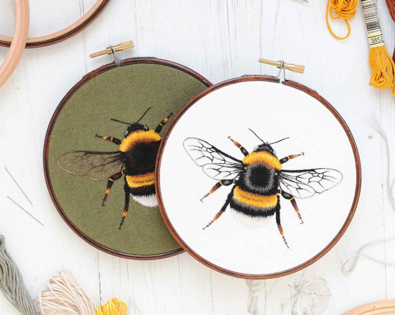 Bee: Hand Embroidery Pattern. Thread Painting Tutorial. PDF Digital Embroidery Guide. Paint With Thread. Bumblebee Hoop Art image 7