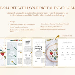 Strawberries: Beginners Hand Embroidery Pattern. Thread Painting Tutorial. PDF Digital Guide. Paint With Thread. Strawberry Hoop Art image 3