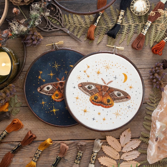 Magical Moth Friend: Hand Embroidery Pattern. Thread Painting