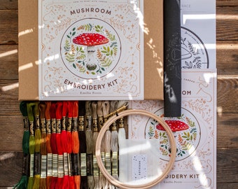 Mushroom: Hand Embroidery Kit. Thread Painting Tutorial. Beginners Embroidery Kit. Paint With Thread. Fly Agaric Hoop Art