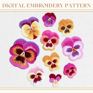 Pansies: Hand Embroidery, Pattern, Thread Painting Tutorial, Beginner, Pansy Pattern, Pansy Art, Floral Embroidery Pattern, Needlepainting