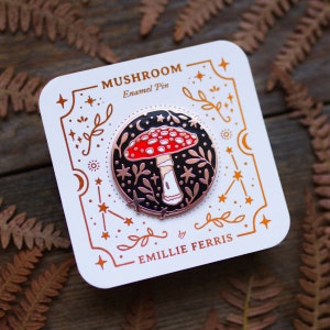 Mushroom Enamel Pin, Cottagecore Toadstool Badge, Talisman, Fly Agaric pin, by Emillie Ferris