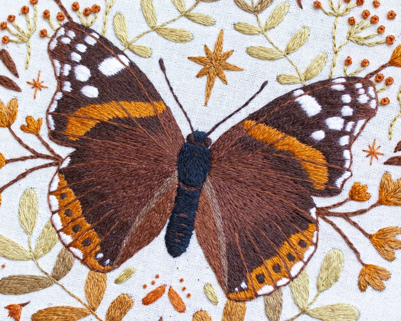 Red Admiral Butterfly: Beginners Hand Embroidery Pattern. Thread Painting Tutorial. PDF Digital Guide. Paint With Thread. Butterfly Hoop Art image 4