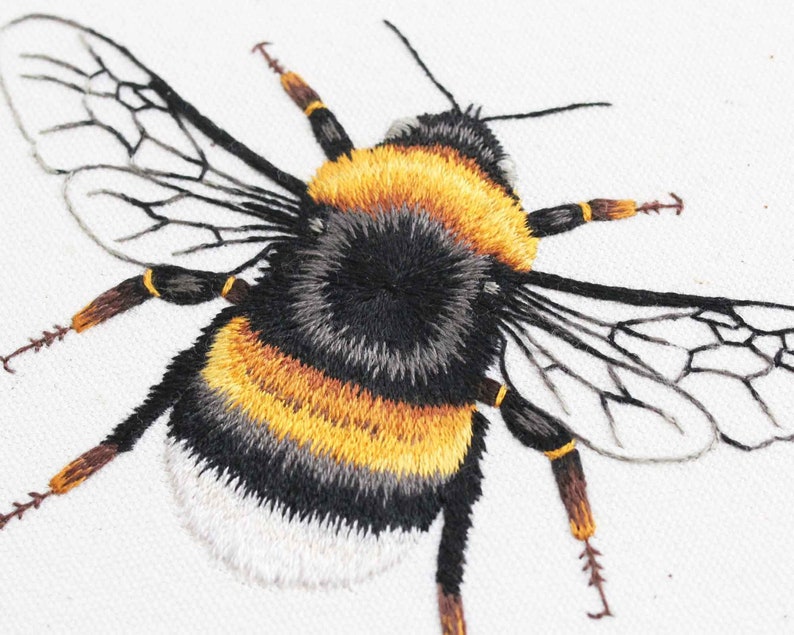 Bee: Hand Embroidery Pattern. Thread Painting Tutorial. PDF Digital Embroidery Guide. Paint With Thread. Bumblebee Hoop Art image 5