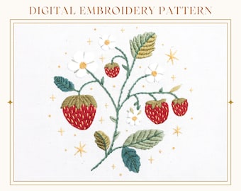 Fraises : motif de broderie à la main pour débutants. Tutoriel de peinture de fil. Guide numérique PDF. Peindre avec du fil. Art du cerceau aux fraises