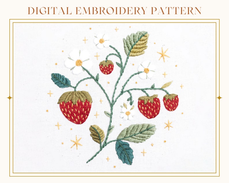 Fraises : motif de broderie à la main pour débutants. Tutoriel de peinture de fil. Guide numérique PDF. Peindre avec du fil. Art du cerceau aux fraises image 1