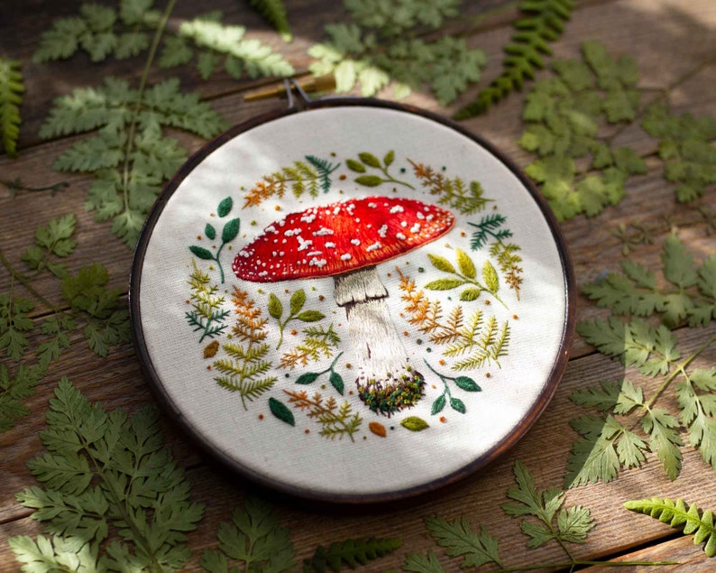 Mushroom: Hand Embroidery Pattern, Needlepainting Tutorial, Instant Download, Paint With Thread, Mushroom Embroidery Pattern, Fly Agaric image 2