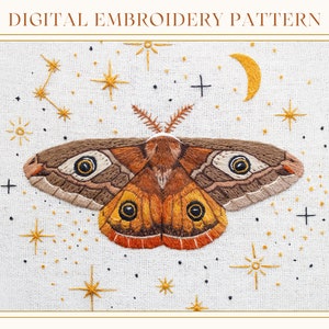 Magical Moth Friend: Hand Embroidery Pattern. Thread Painting Tutorial. Instant Download. Paint With Thread. Moth Embroidery Pattern