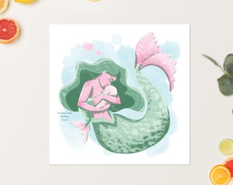 Mother and Baby Mermaid Unconditional True Love - Art Print