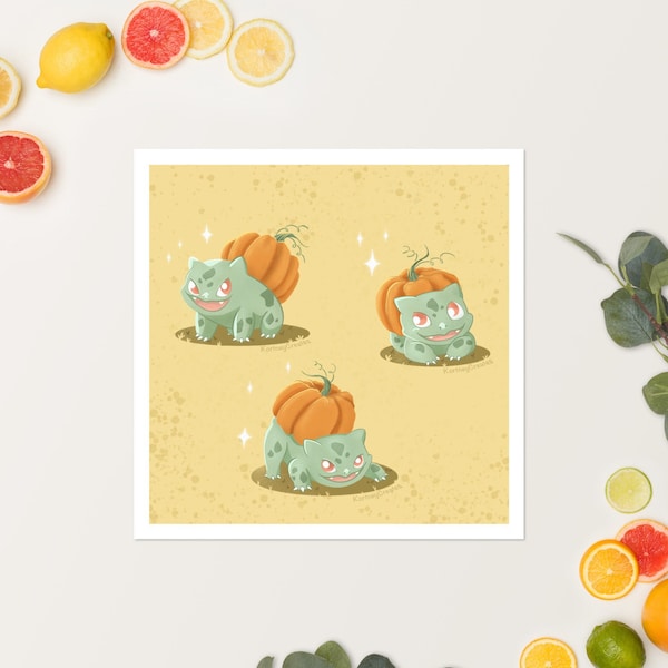 Bulbumpkin Pounce - Pumpkinsaur - Pumpkin Bulbasaur - Art Print