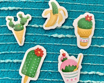 Prickly Treats - Cactus Ice Cream Sticker Pack - Succulent Sticker Pack - Ice Cream - Summer Treat - Vinyl Sticker - Glossy - Waterproof