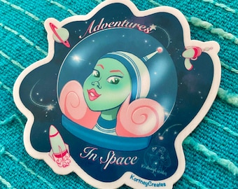 Adventures in Space Retro Sci-Fi Alien Astro Girl  - Vinyl Sticker - Waterproof