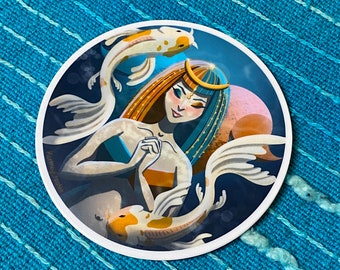 Mermaid with Yin Yang Koi Fish - Tranquil - Namaste - Vinyl Sticker - Waterproof