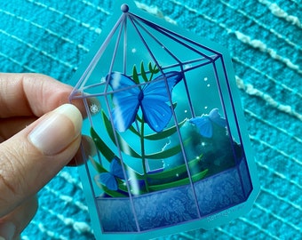 Clear Terrarium with Emperor Butterfly - Plant Mom - Vinyl Sticker - Waterproof