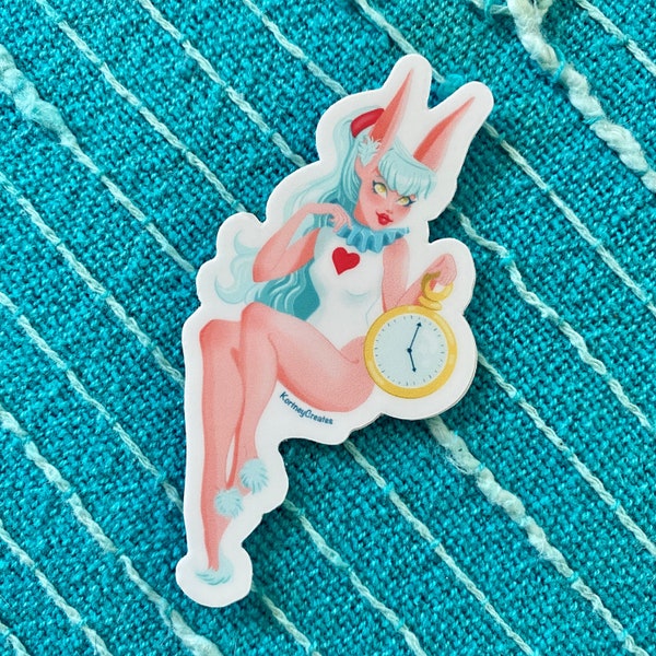 Bunny Girl Pinup Girl  - Vintage - Vinyl Sticker - Waterproof