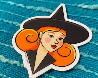 Retro Redhead Witch Halloween Vinyl Sticker - Waterproof