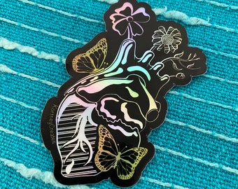 Blooming Heart Holographic Graphic Galaxy Butterfly - Vinyl Sticker - Waterproof