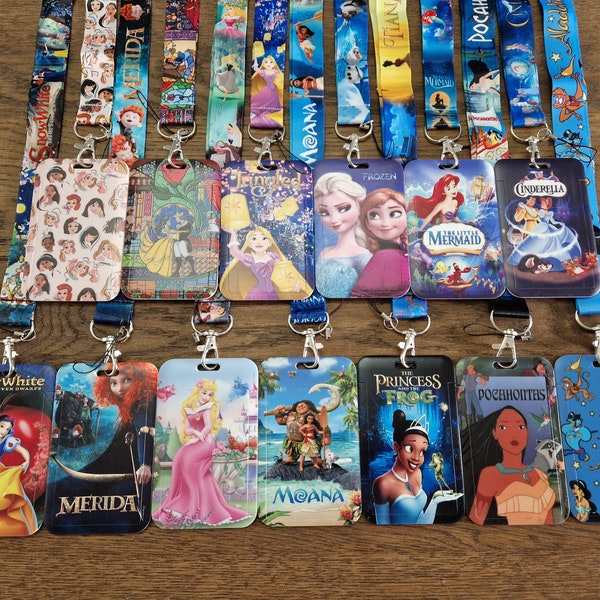 Disney Princess lanyard | ID badge holder | key chain | rapunzel | beauty and the beast | merida | cinderella | frozen | lanyard gift