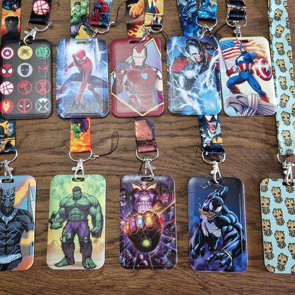 Marvel superhero Disney inspired lanyard | Avengers | Iron man | Thor | Captain America | Black Panther | Spiderman | Hulk | Thanos | Groot