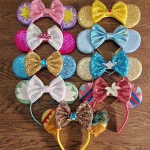 Disney Princess inspired ears headband | Rapunzel | Aurora | Belle | Jasmine | Cinderella | Tiana | Merida | Pocahontas | Disneyland holiday