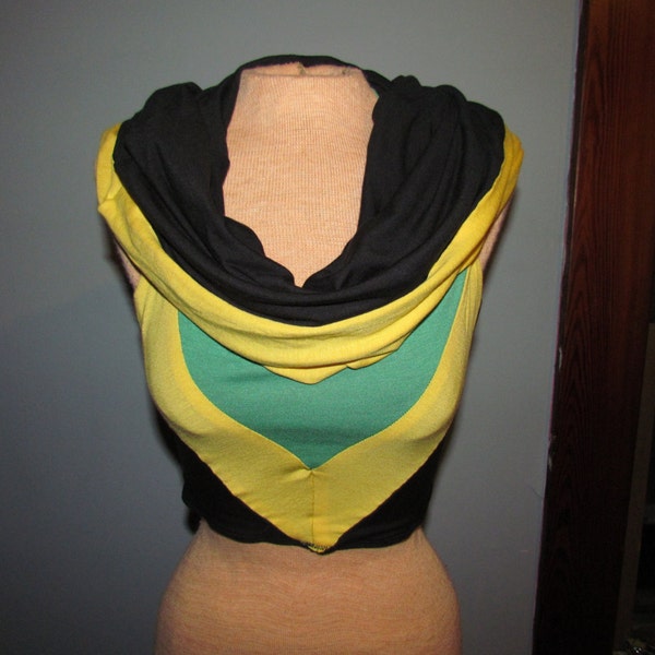 Reserved for Dee (Payment 2/2) Reversible Cowl Hood Cropped Top, Convertible Dress ~ Jamaican Flag/Black