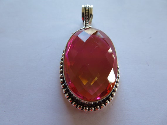 925 Silver Plated Latest Fancy Jewelry Oval Faceted Red GARNET DECO Pendant 