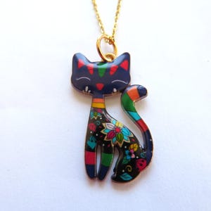 Pendant- Classic Style Cat pendant-Enamel decorated-Mainly Navy-Cartoon Animal-fine 18 inch gold necklace-Gift