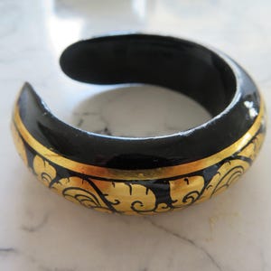 Bracelet-Small Bangle-Vintage -black plastic with gold floral work on outer edge-suitable for child-gift