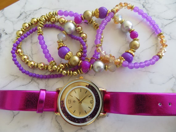 Gold watch online purple face