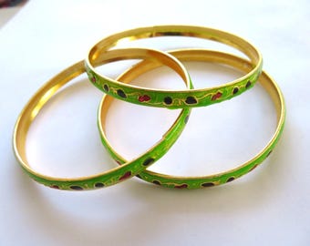 Bracelets-set of 2 Floral Ceramic Bangles – Blue & Yellow Pattern