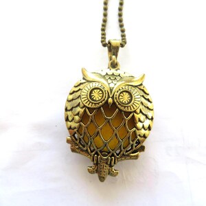 Ciondolo-GUFO-interno giallo-esterno in ottone-Gufo-ciondolo in filigrana-collana abbinata-diffusore-regalo