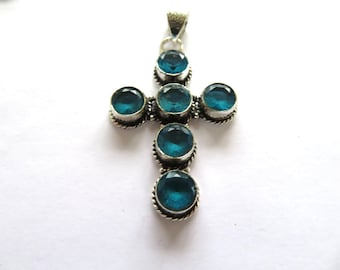 Aquamarine Silver Cross Pendant