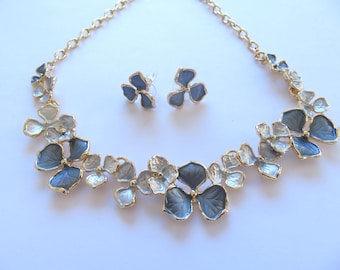 Enamelled Blue Flower Jewellery Set