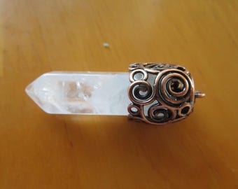 Pendulum-Clear Quartz-REIKI /Wiccan -bronze decorations- Gemstone -Hexagonal Prism - Crystal Healing -Dowsing-Chakra-Instructions